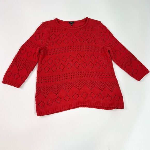 Talbots Pullover Sweater Women's XLP Red Open Knit Weave Long Sleeve - Picture 1 of 8